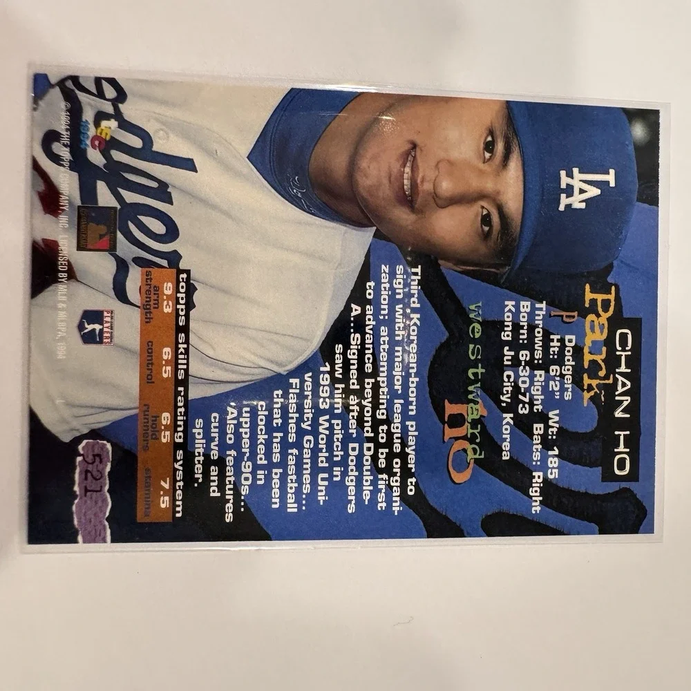 1994 Topps Stadium Club - Chan Ho Park #521 Rookie Los Angeles Dodgers RC